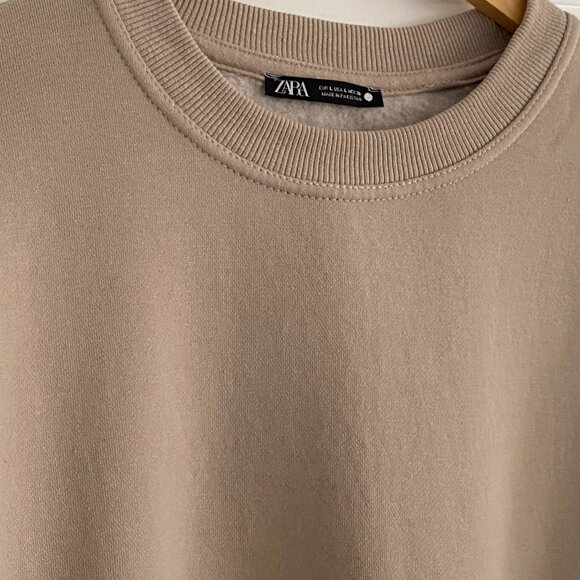 ZARA Basics Taupe Crewneck Sweatshirt – Women's Size Large – Minimalist Fleece - Picture 6 of 7